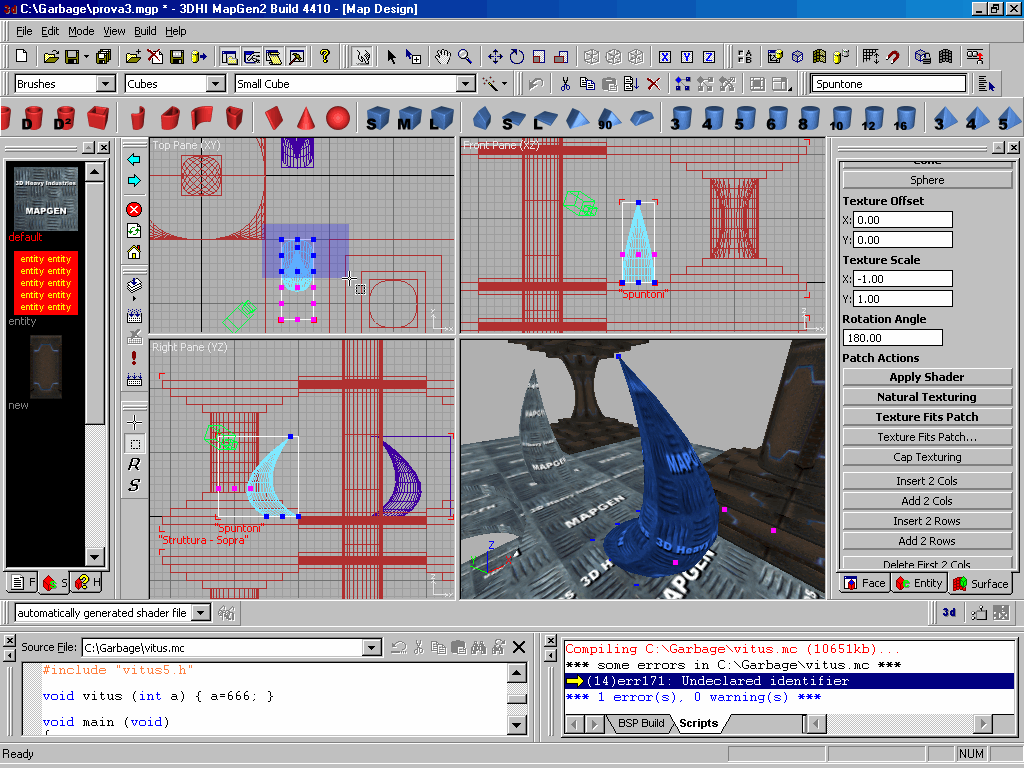 MapGen is a full-featured CSG three-dimensional editor. It was written by me entirely in MFC/CPP roughly 7 years ago...